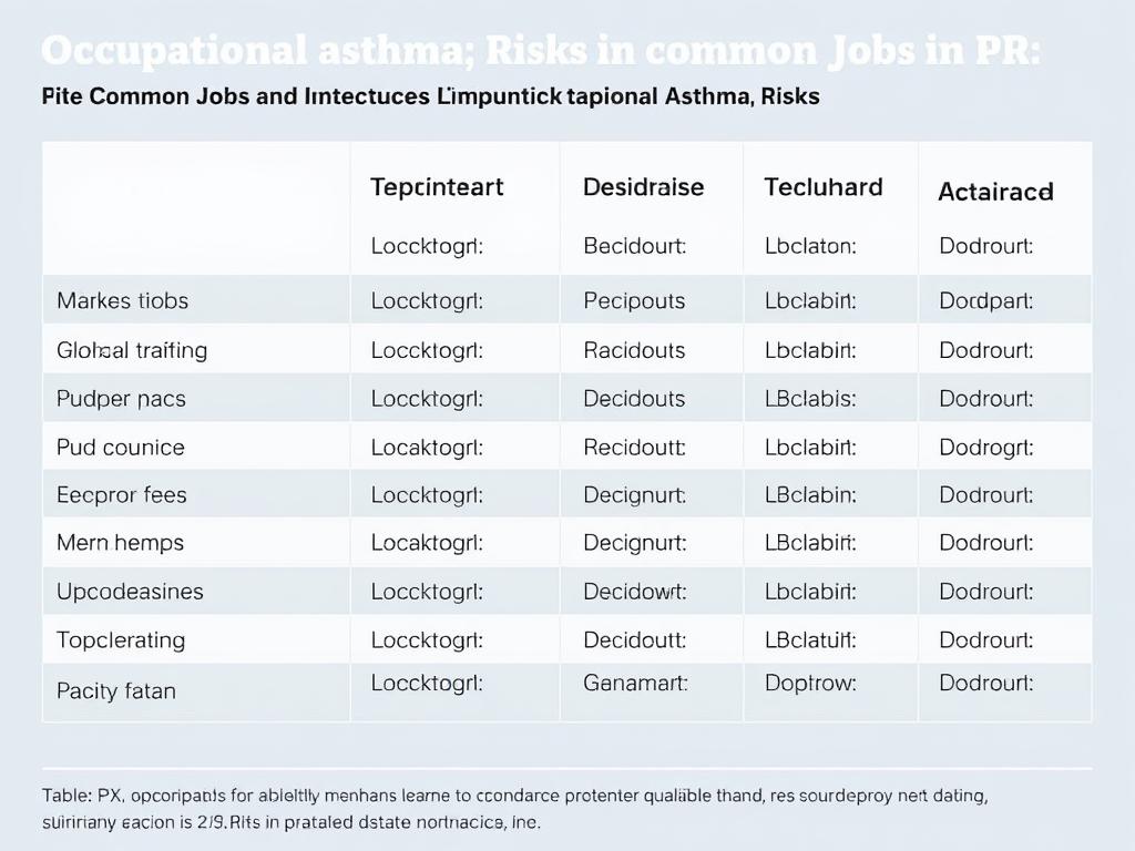     Asma ocupacional: Riesgos en trabajos comunes en PR. Tabla: Trabajos Comunes en Puerto Rico y Riesgos Asociados de Asma Ocupacional
